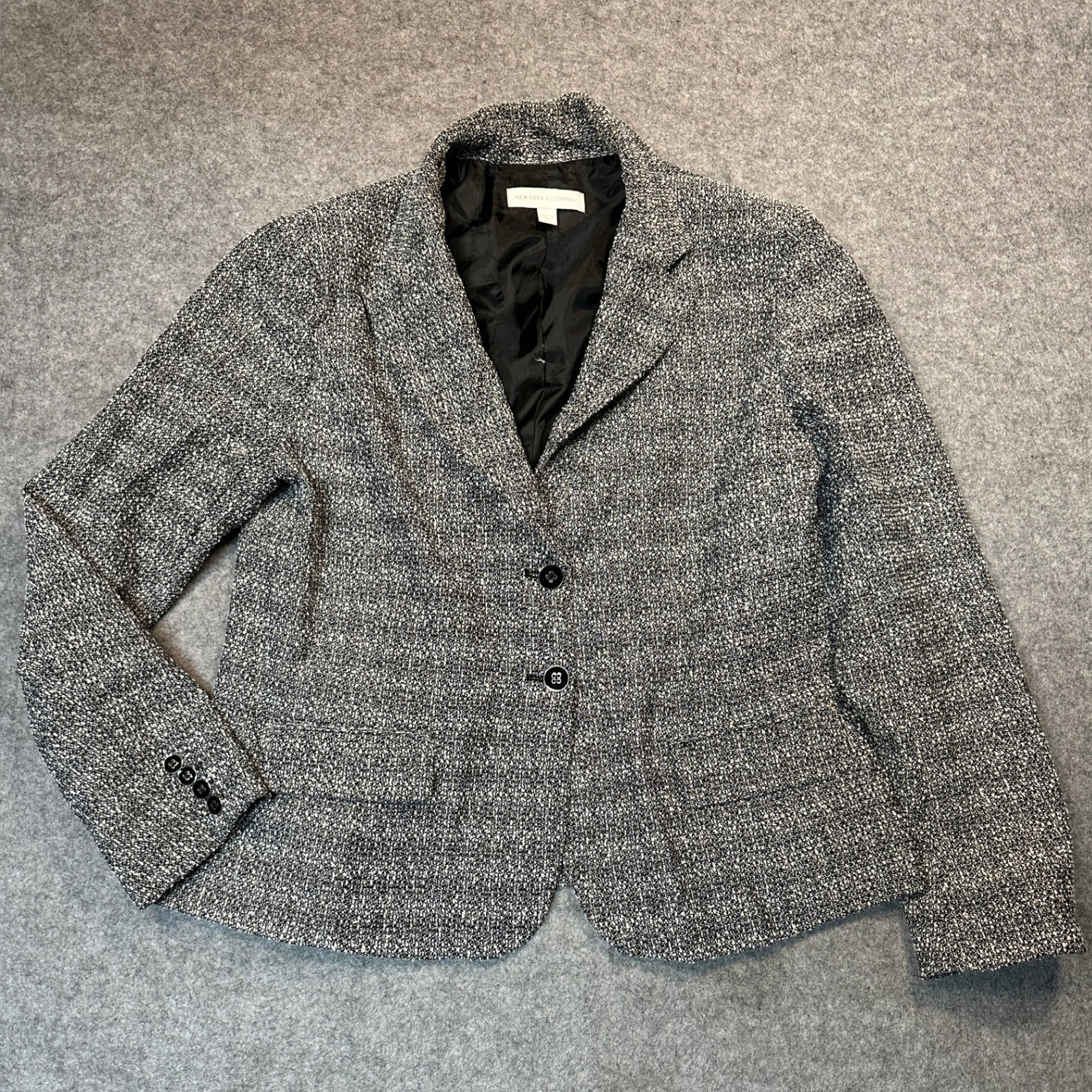 New York & Company Tweed Blazer Size 18 Black White Textured Professional